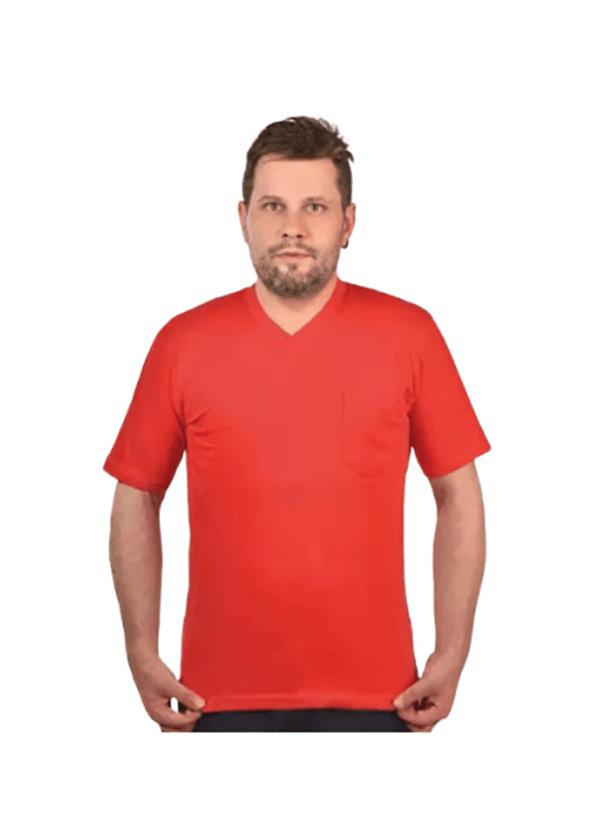 V Yakalı Tişört Unisex Kırmızı